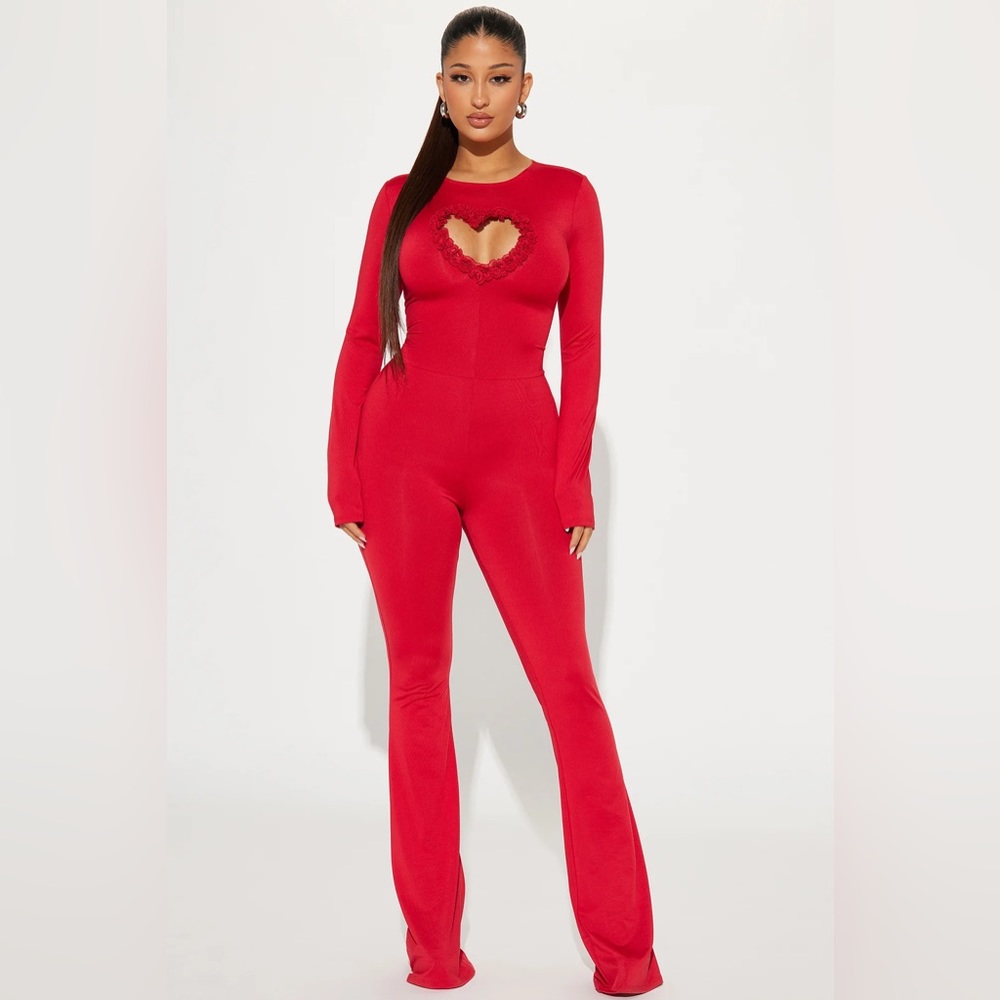 Fashion Nova Stole Your Heart Jumpsuit Red